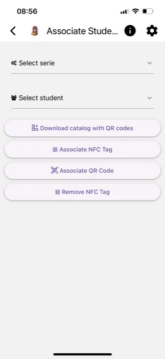 Associating a QR code or NFC tag with a student
