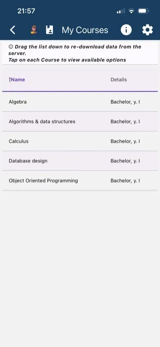 My Courses list