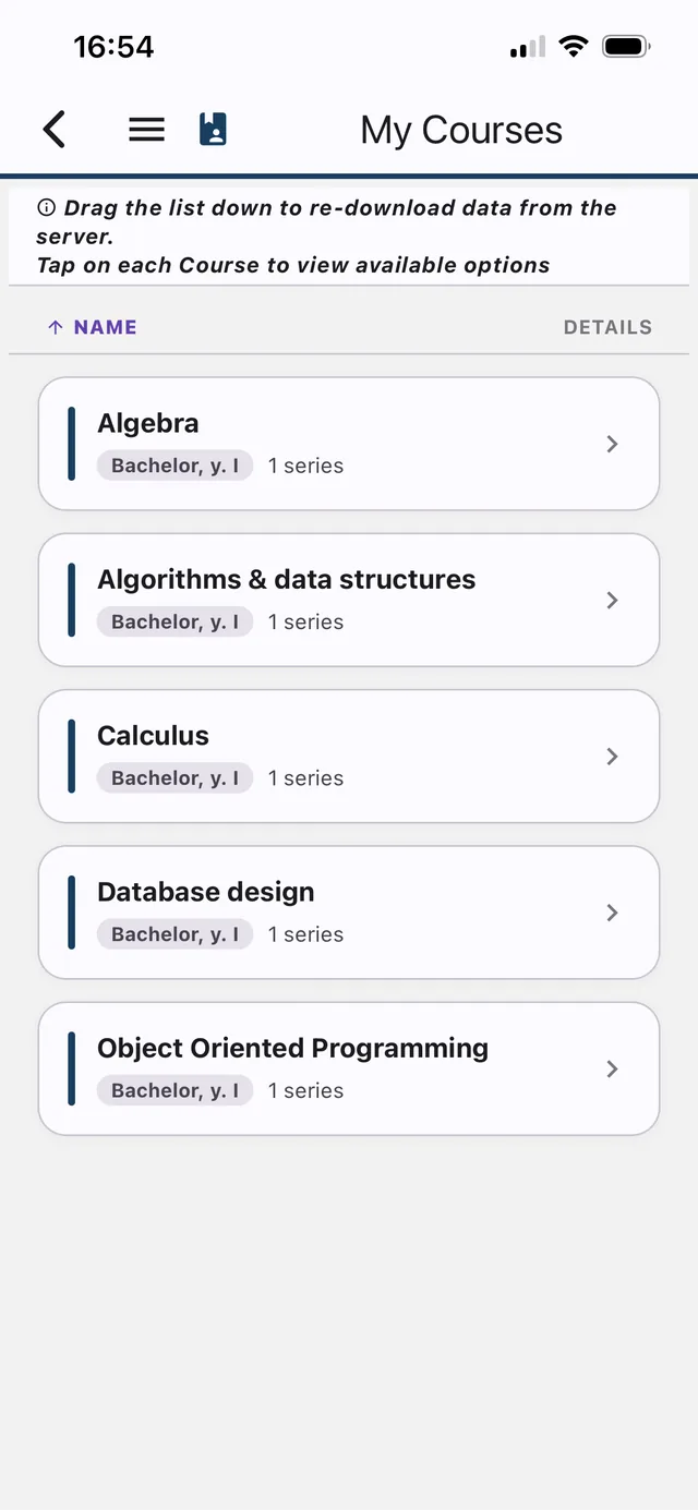 My Courses list