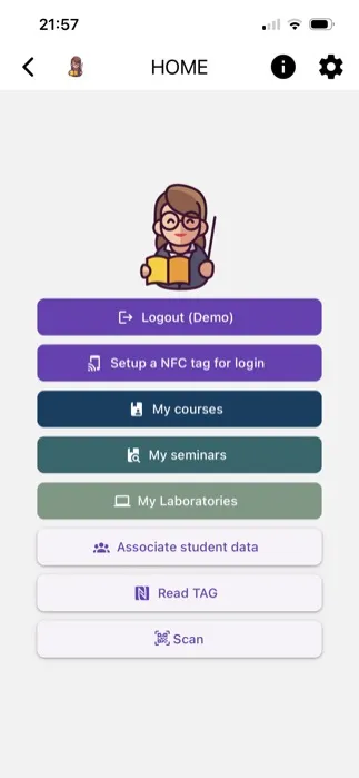 Home screen with quick actions for a teacher