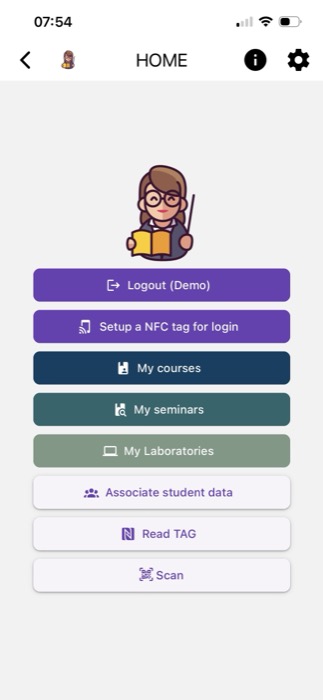 Home screen with quick actions for a teacher