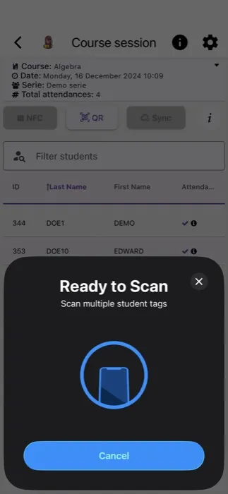 Ready to scan an NFC student tag