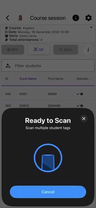 Ready to scan an NFC student tag