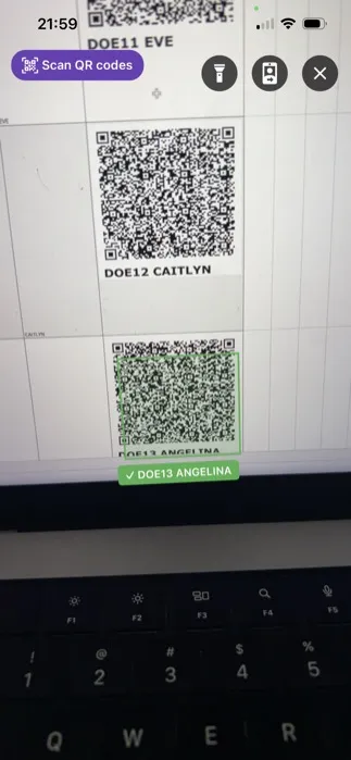 Scanning a student QR code with the camera