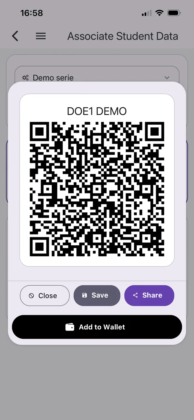 Digital student pass with QR code
